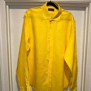 Ralph lauren Purple Label Yellow linen long Sleeve Shirt Size 17.5 $395